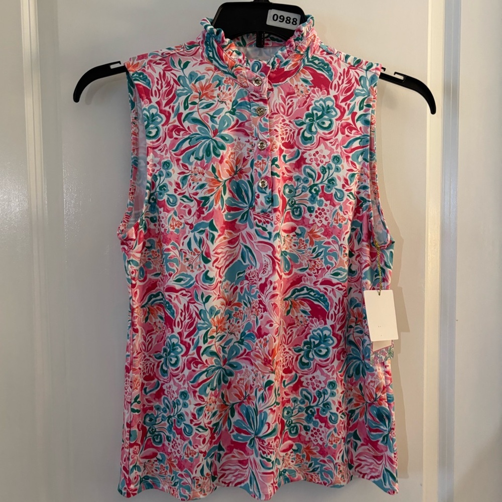 Stella Parker Sleeveless Athletic Floral Top sz S NWT UPF 50
